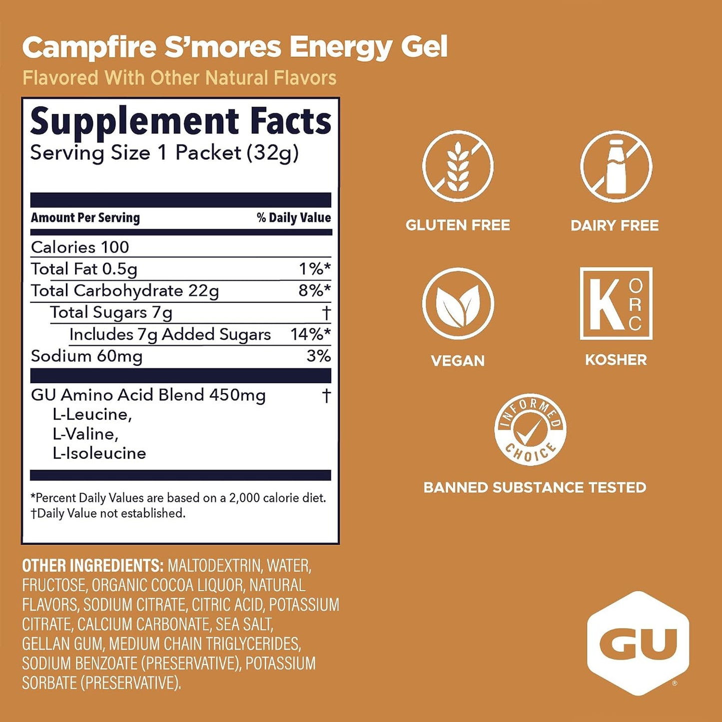 GU Energy Gel – Campfire Smores Non-Caffeinated – 6, 12 or 24 Pack | Running & Endurance
