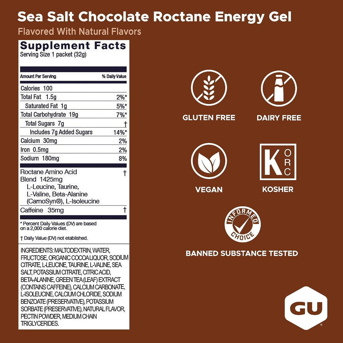 GU Roctane Energy Gel – Sea Salt Chocolate Caffeinated – 6, 12 or 24 Pack | Ultra Endurance Fuel