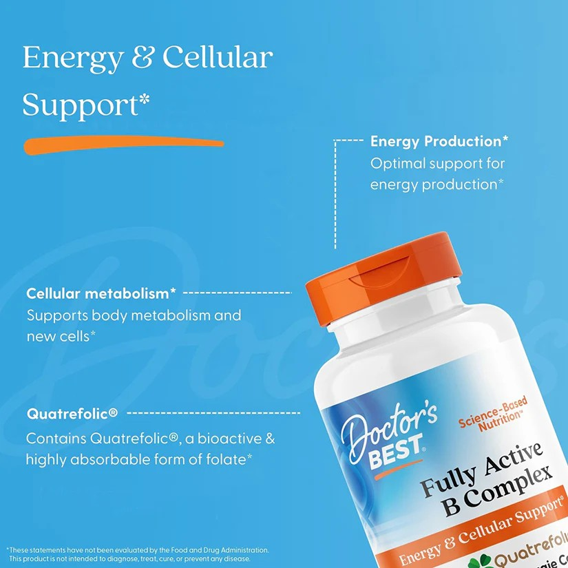 Doctor's Best Fully Active B Complex with Quatrefolic, 60 Veggie Caps