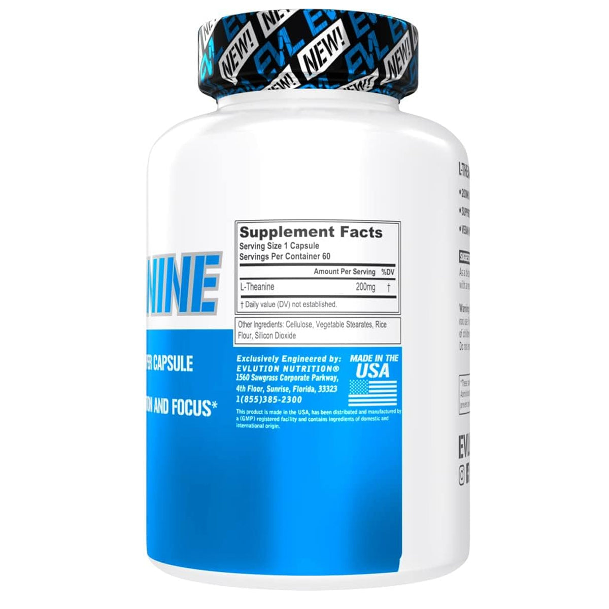 EVLution Nutrition 左旋茶氨酸,支持专注力和放松,200毫克,60粒素食胶囊,60份