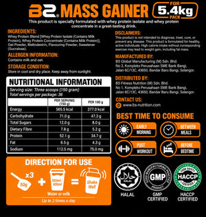 BS Nutrition Mass Gainer 5.4kg nutrition and ingredients