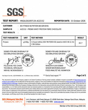 BS Nutrition Whey Fibre SGS lab test report