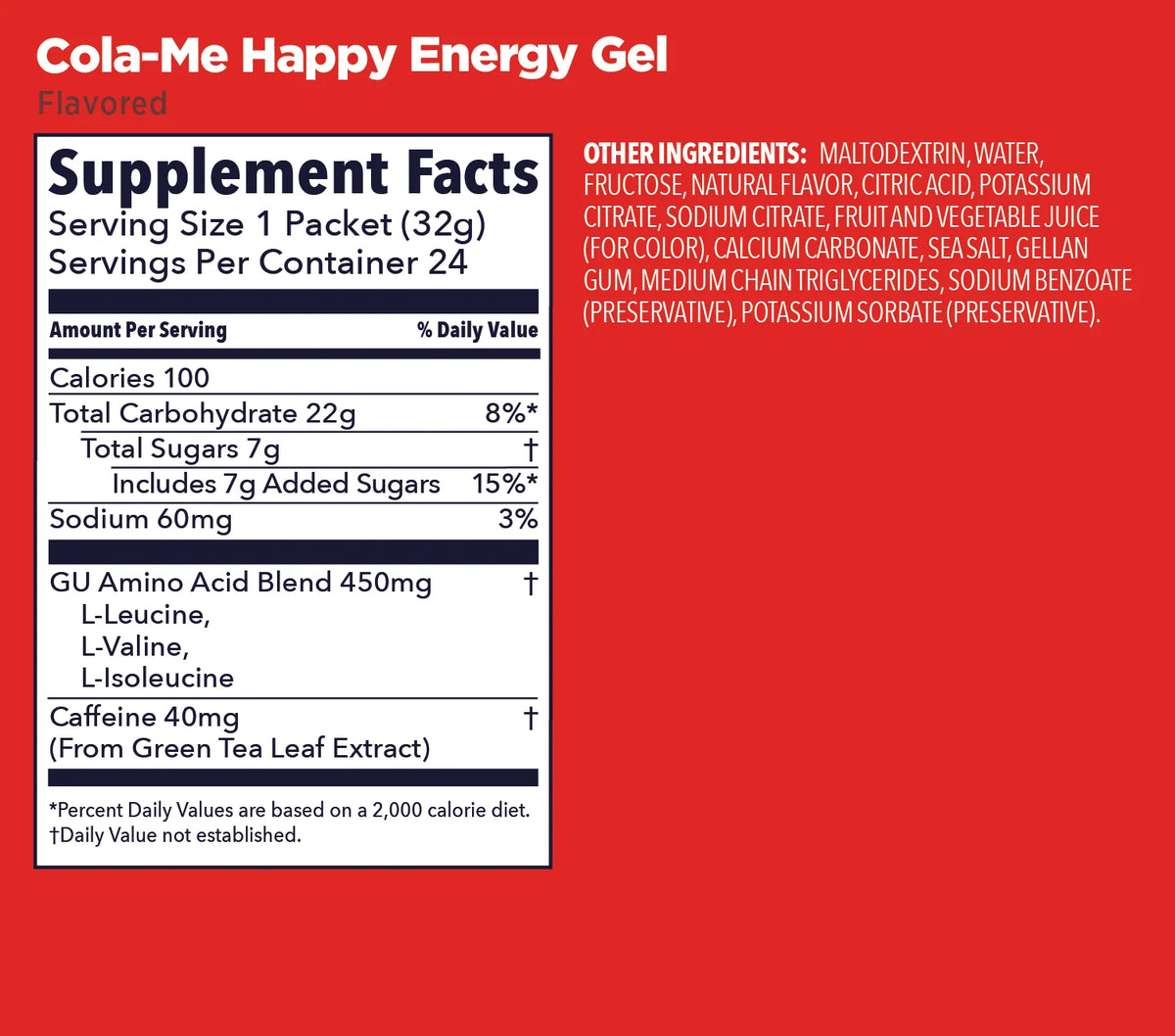 GU Original Energy Gel Cola Me-Happy 32g Supplement Facts