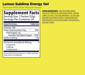 GU Original Energy Gel Lemon Sublime 32g Supplement Facts