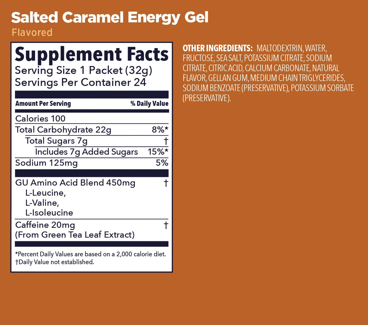 GU Original Energy Gel Salted Caramel 32g Supplement Facts
