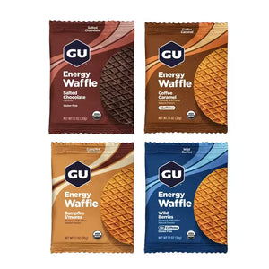 GU Energy Waffle 4 Pack Coffee Caramel Campfire S'mores Salted Chocolate and Wild Berries