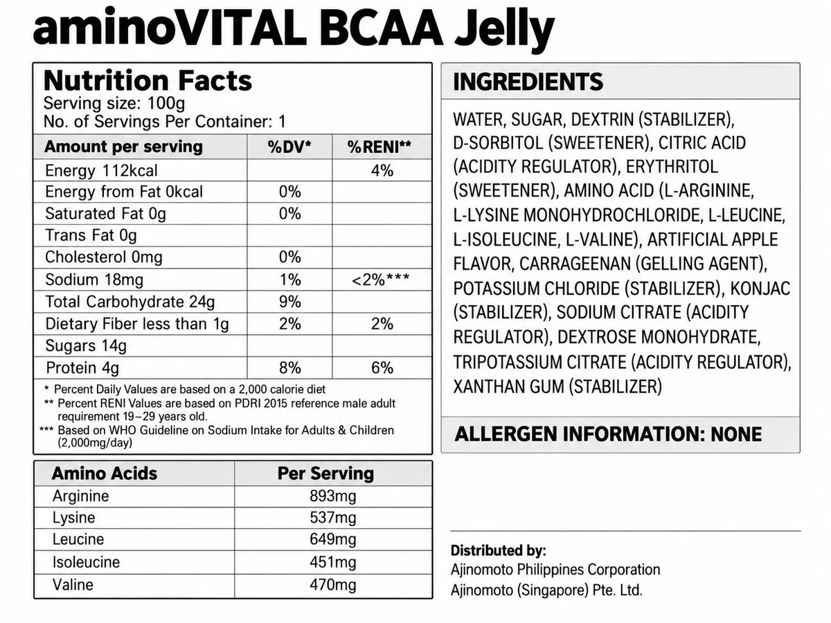 aminoVITAL BCAA Jelly nutrition facts amino acids and ingredients