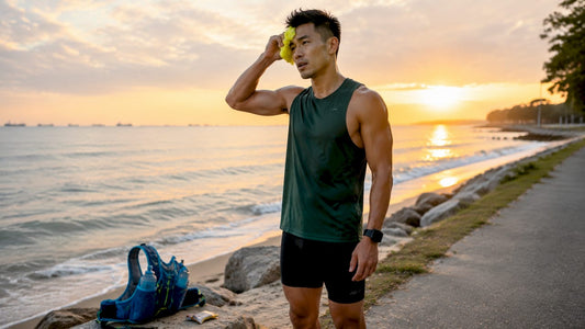 Marathon runner hydrating outdoors during race