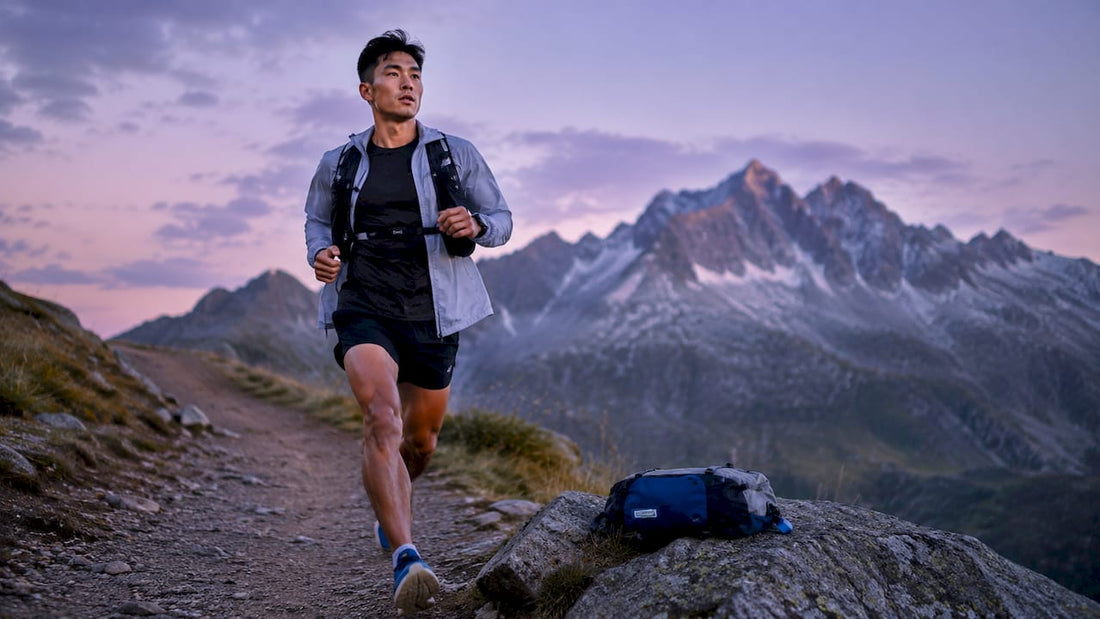 Runner training outdoors on wooded trail