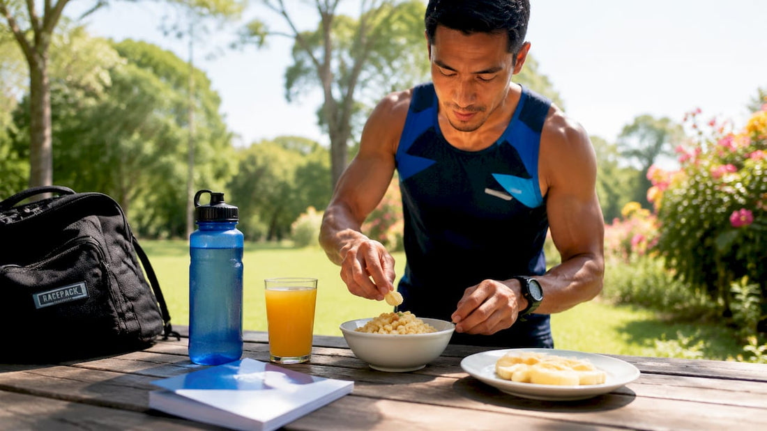 Athlete preparing carbohydrate-rich meal at kitchen table