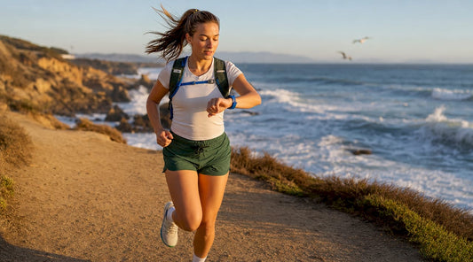 Runner checking sports watch for cadence