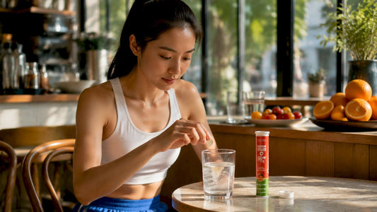 Woman preparing vitamin C supplement at home