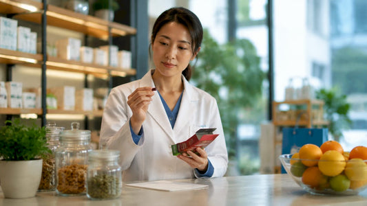 Pharmacist inspecting liposomal iron capsule