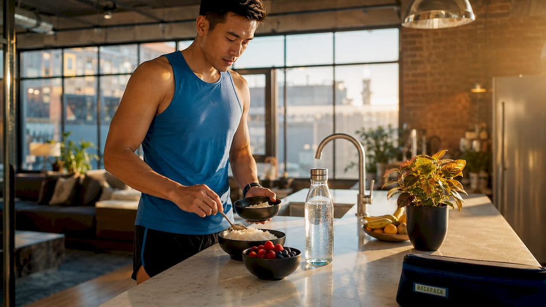 Runner preparing breakfast for race day nutrition