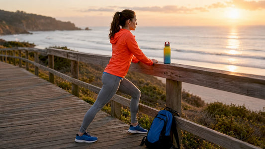 Runner stretching calves outdoors before marathon