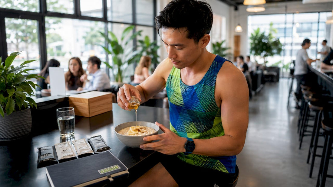 Runner eating carb-loading meal at home