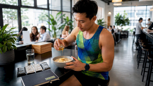 Runner eating carb-loading meal at home