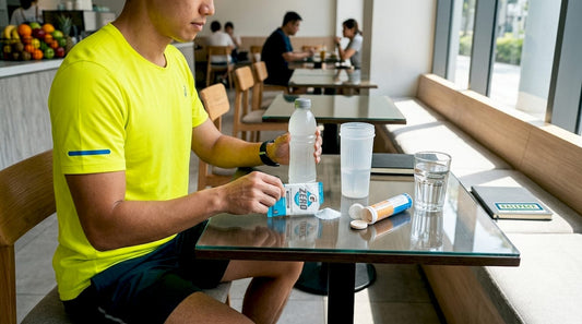 Athlete comparing three types of sports drinks