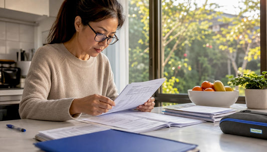 Woman reviewing supplement regulation papers