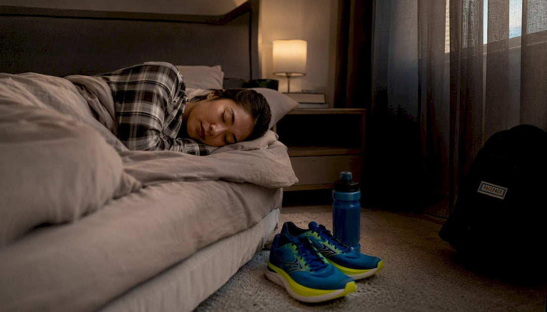 Marathon runner resting in bed for recovery