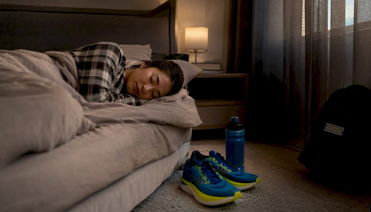 Marathon runner resting in bed for recovery