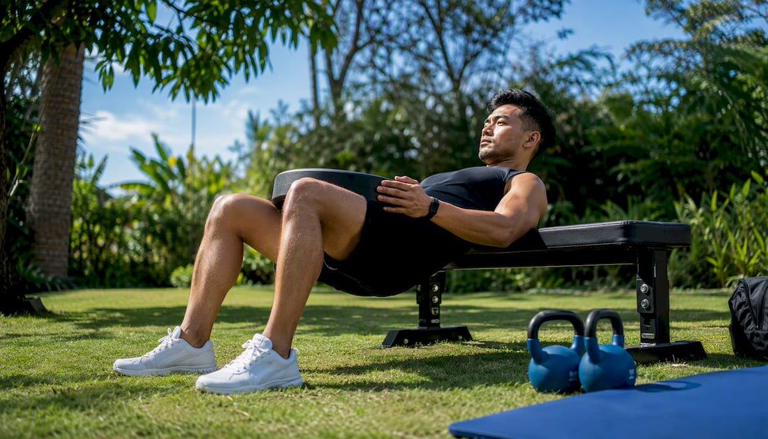 Runner doing hip-strength exercise in gym