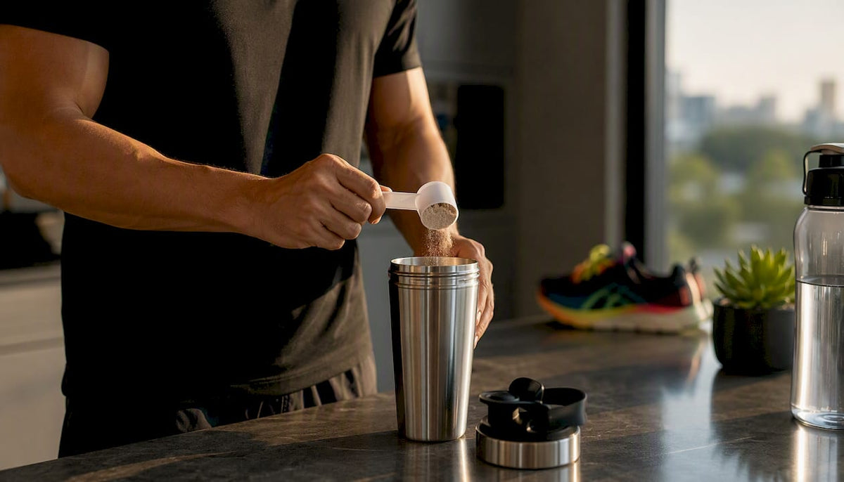 Athlete measuring adaptogen powder supplement