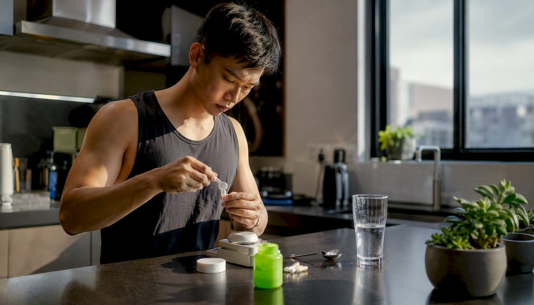 Hands preparing taurine supplement dose