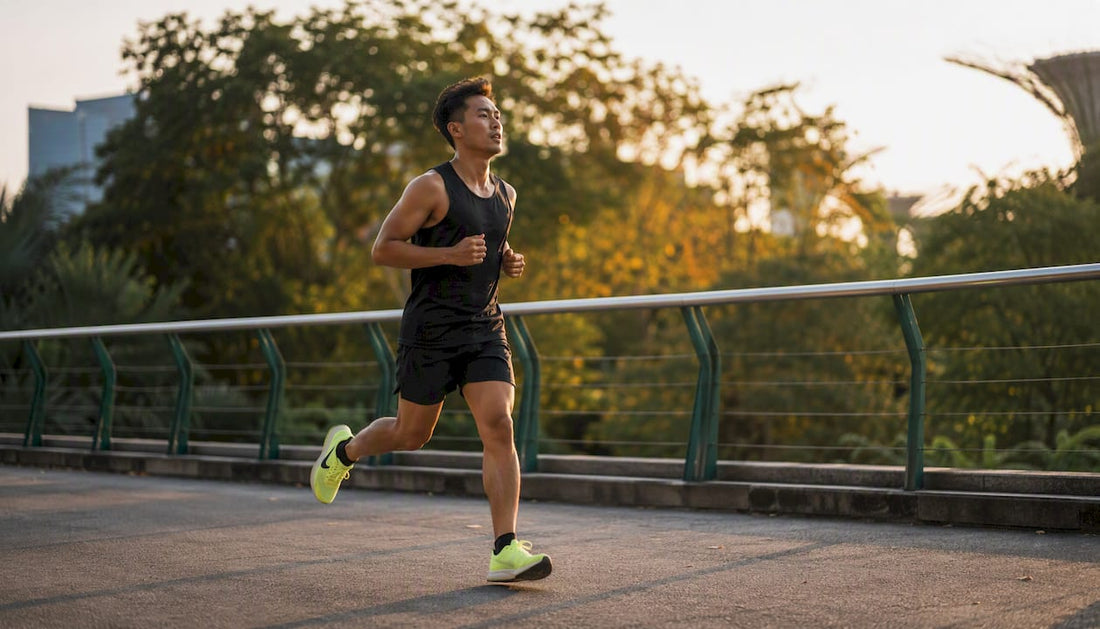 Runner taking deep breath during morning run