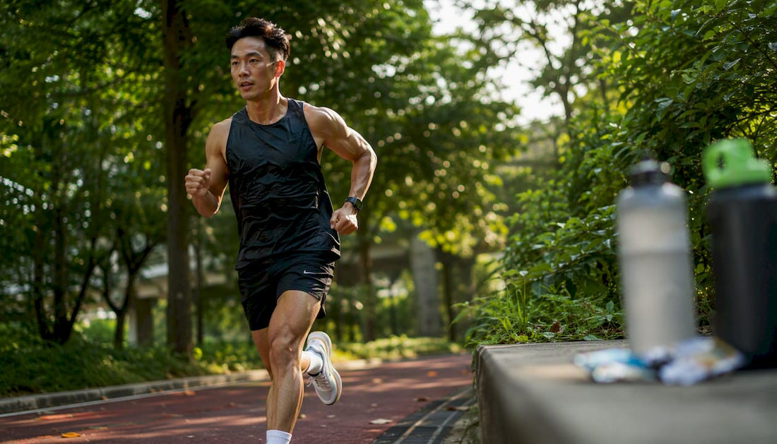 Runner sprinting emphasizing muscle energy