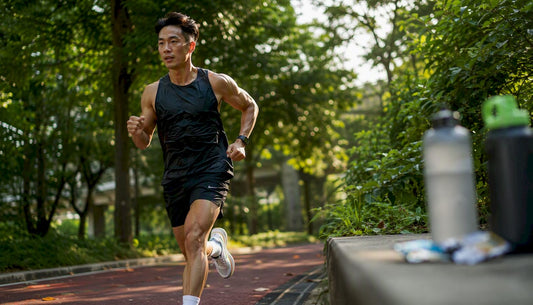 Runner sprinting emphasizing muscle energy