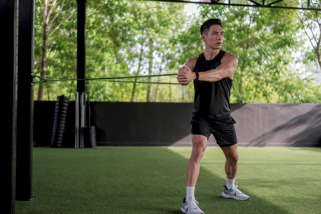 Athlete performing Pallof press core exercise