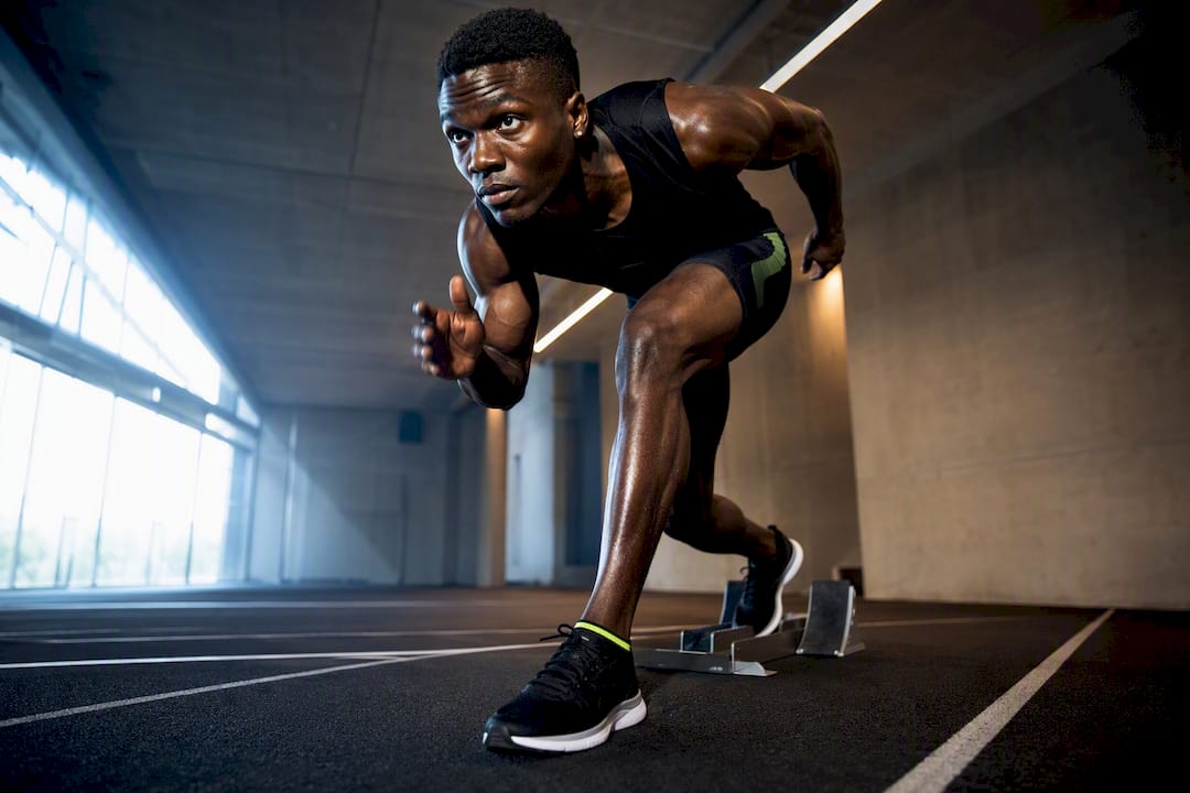 Sprinter launching during explosive effort
