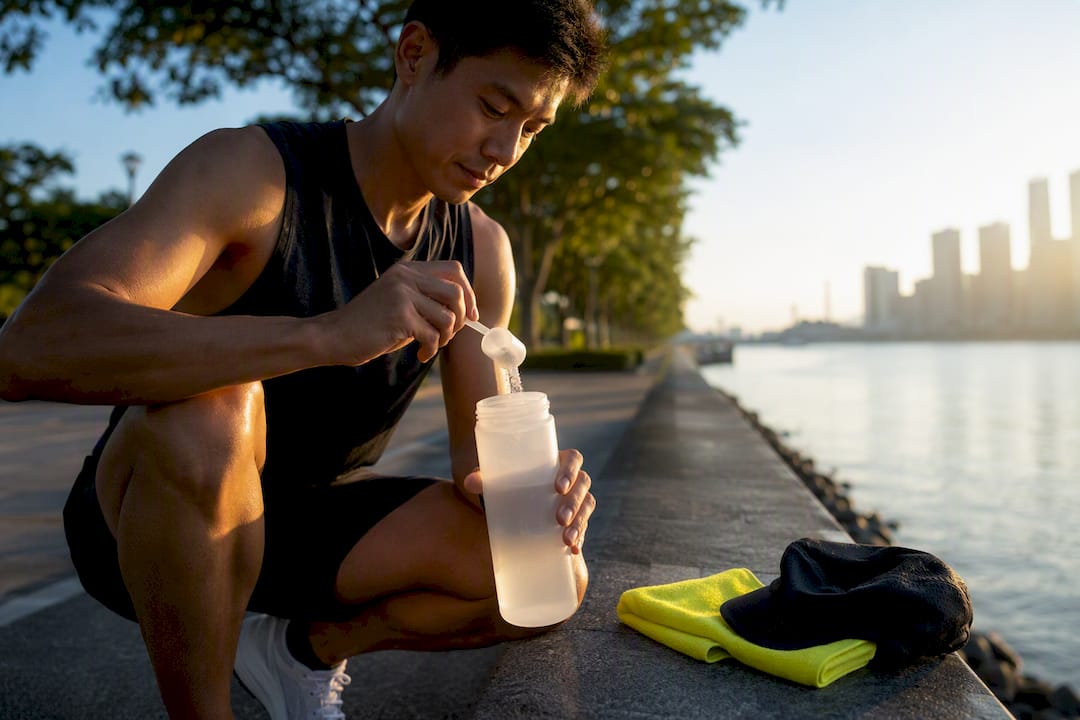 Athlete mixing hydration drink in Singapore