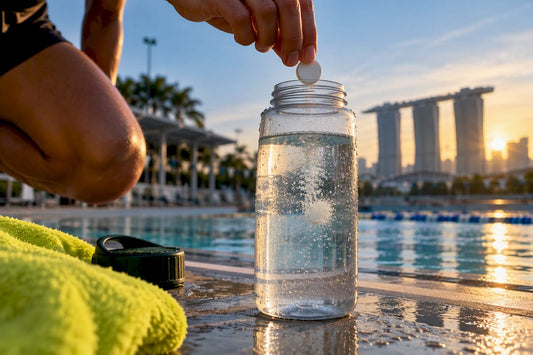 Electrolyte tablet dissolving in training bottle