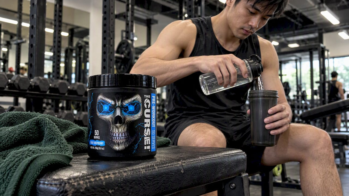 JNX Sports The Curse beside a shaker