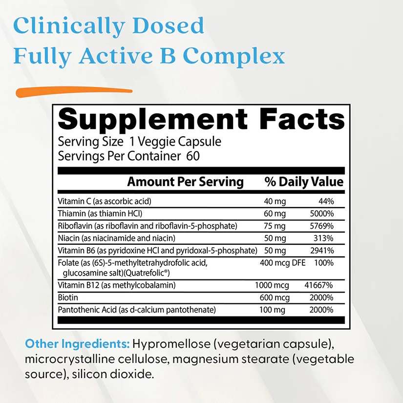 Doctor's Best Fully Active B Complex with Quatrefolic, 60 Veggie Caps