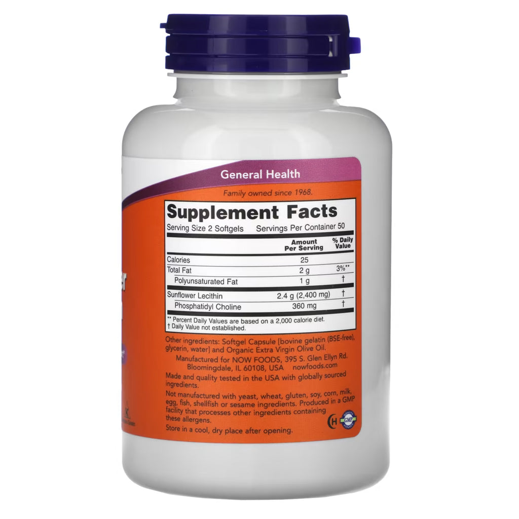 Now Foods Sunflower Lecithin 1200mg 100 Softgels
