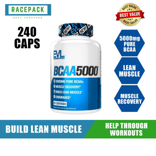 EVLution BCAA 5000 240 Capsules Build and Repair Muscle Boost Recovery Increase Strength and Endurance of BCAAs