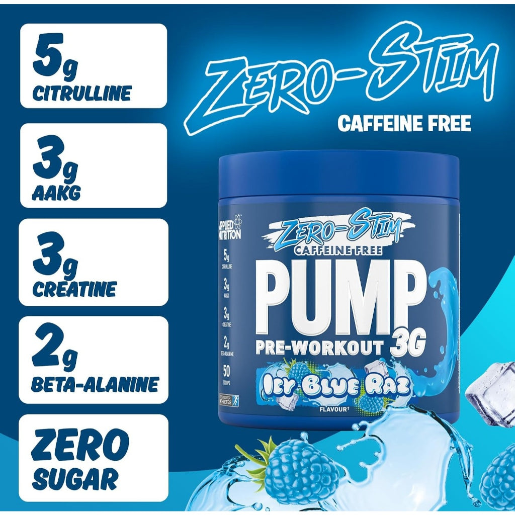 Applied Nutrition Pump 3G Zero Stim 375g – Caffeine-Free Pre-Workout for Muscle Pump, 25 Servings