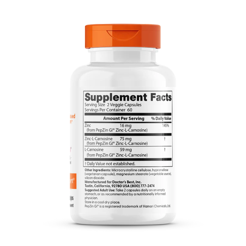 Doctor's Best PepZin GI, Zinc-L-Carnosine Complex, 120 Veggie Caps