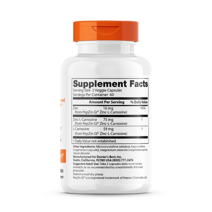 Doctor's Best PepZin GI, Zinc-L-Carnosine Complex, 120 Veggie Caps