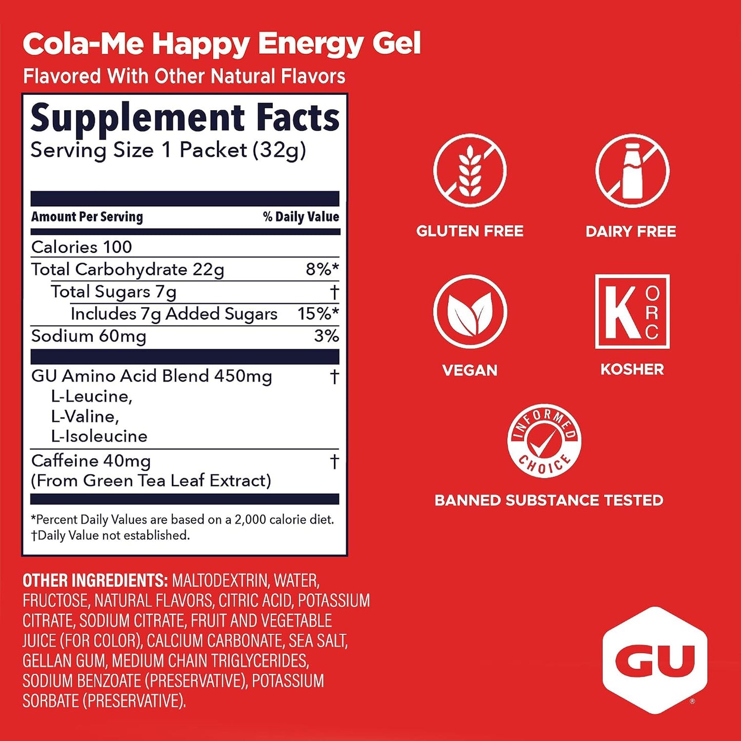 GU Energy Gel – Cola Caffeinated – 6, 12 or 24 Pack | Running & Endurance