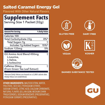 GU Energy Gel – Salted Caramel Caffeinated – 6, 12 or 24 Pack | Running & Endurance