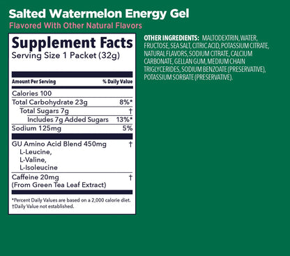 GU Energy Gel –  Salted Watermelon Caffeinated – 6, 12 or 24 Pack | Running & Endurance