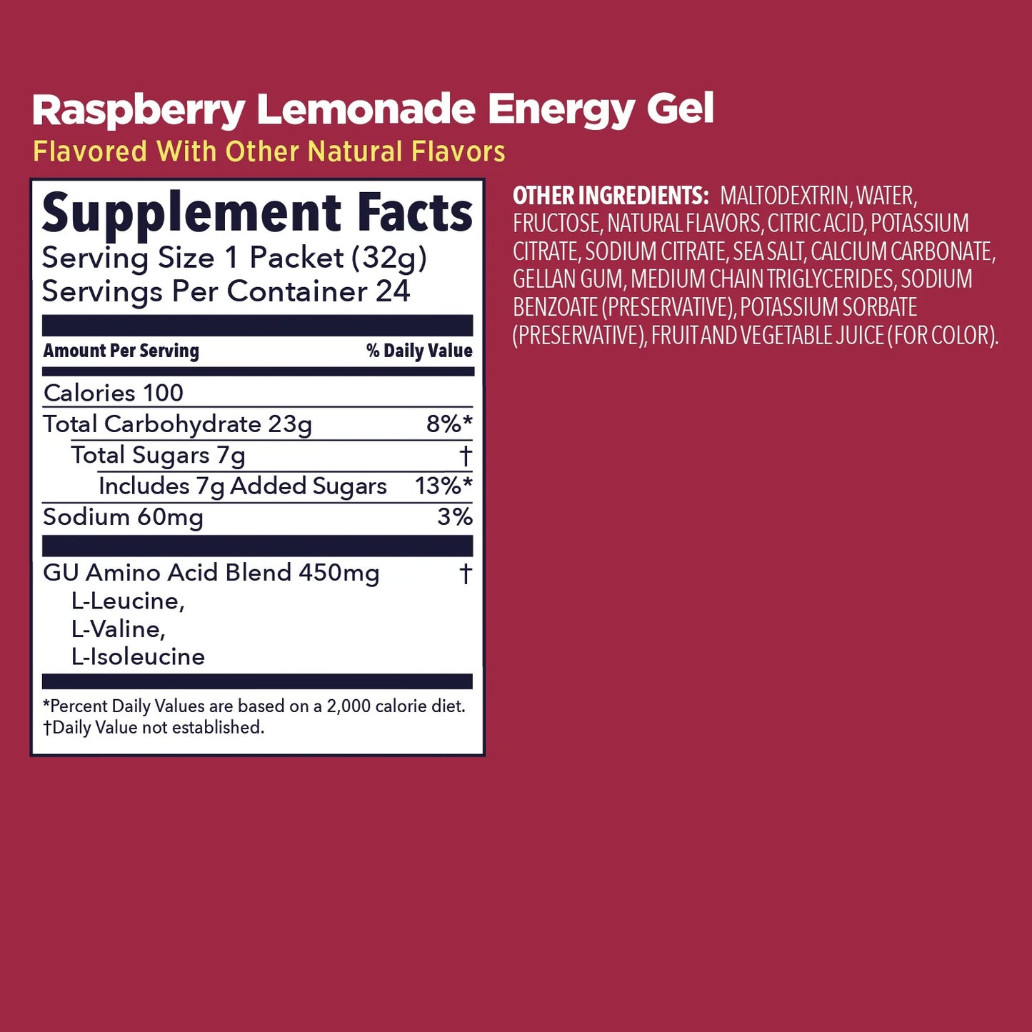 GU Energy Gel – Raspberry Lemonade Non-Caffeinated – 6, 12 or 24 Pack | Running & Endurance