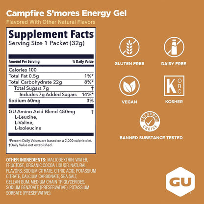 GU Energy Gel –  Campfire Smores Non-Caffeinated – 6, 12 or 24 Pack | Running & Endurance
