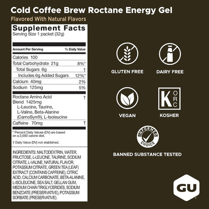 GU Roctane Energy Gel – Cold Brew Coffee Caffeinated – 6, 12 or 24 Pack | Ultra Endurance Fuel