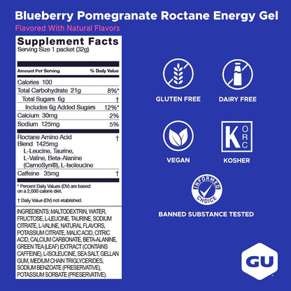 GU Roctane Energy Gel – Blueberry Pomegranate Caffeinated – 6, 12 or 24 Pack | Ultra Endurance Fuel