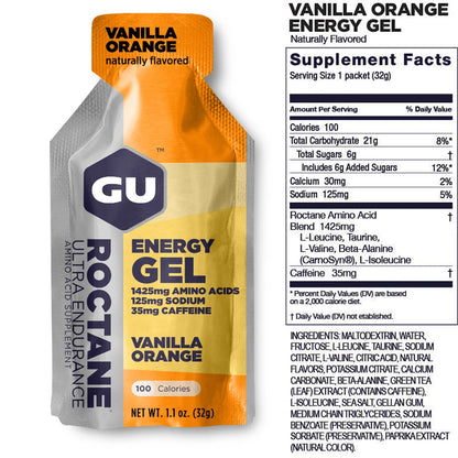 GU Roctane Energy Gel – Vanilla Orange Caffeinated – 6, 12 or 24 Pack | Ultra Endurance Fuel